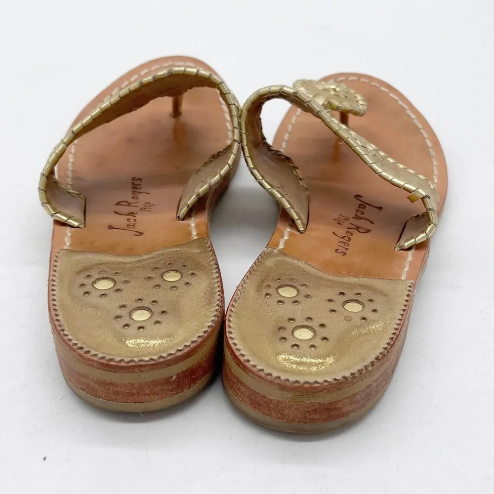 JACK ROGERS Jacks Flat Gold Leather Whipstitch Thong Sandals - Picture 7 of 11